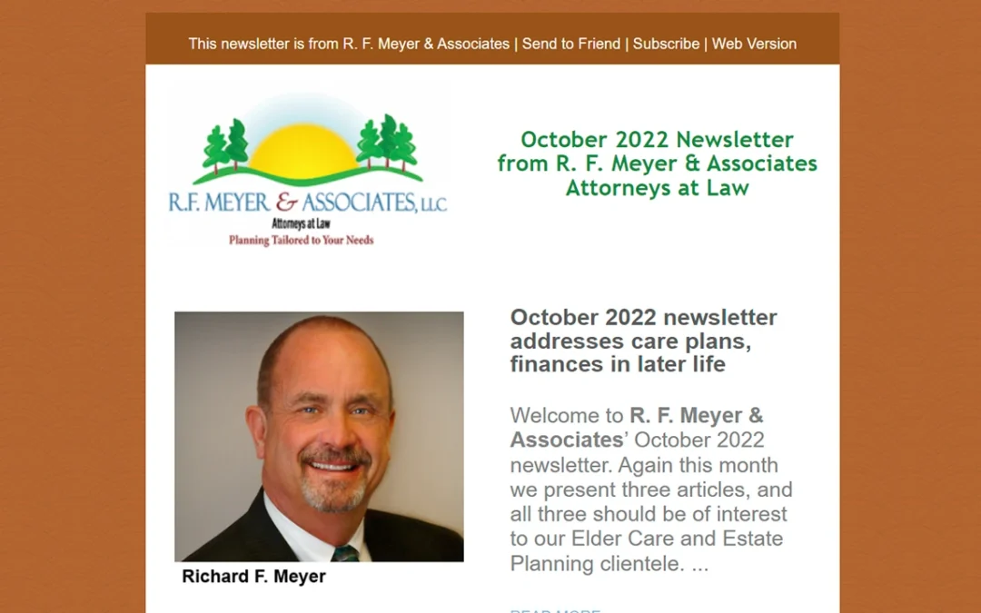 October 2022 newsletter addresses care plans, finances in later life