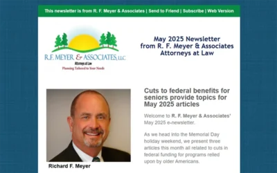 Articles about cuts to federal benefits fill May 2025 newsletter